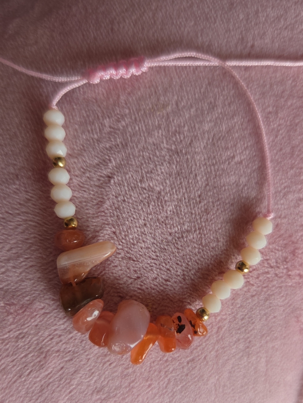 Amazing Carnelian And White Beaded Adjustable Gemstone Bracelet